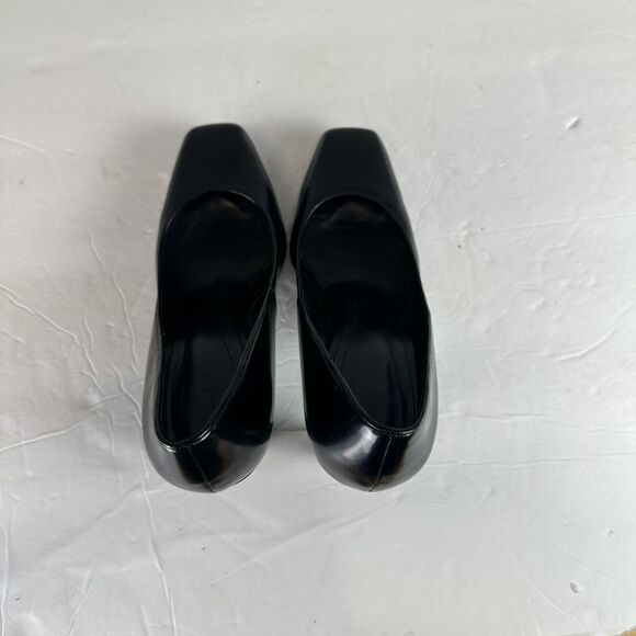 Massimo Dutti - Black Leather Square Toe Block Heel - Slip On Size 39 Pump Shoes - Picture 5 of 12